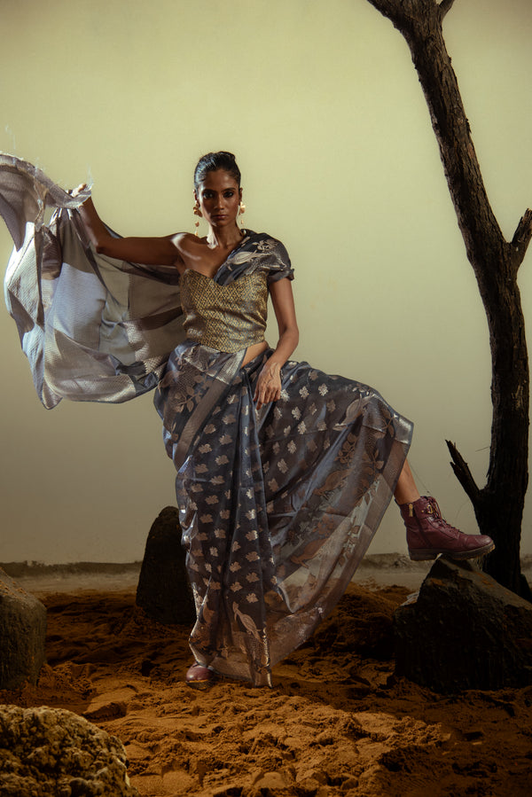 Danyah Banaras Silk Viscose Predraped Saree — alternate view (back / drape detail)