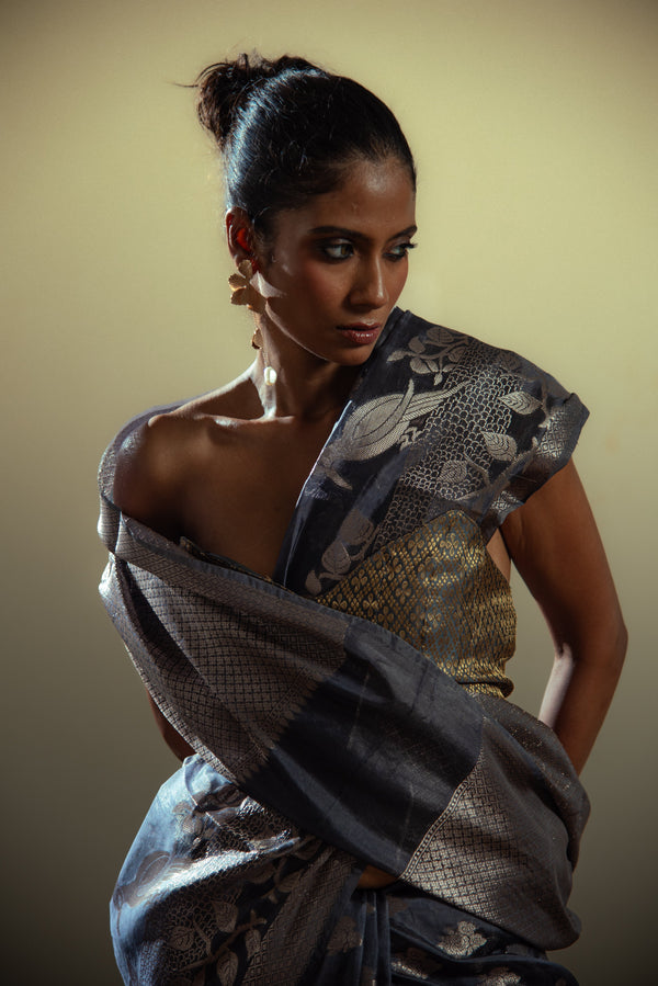 Danyah Banaras Silk Viscose Predraped Saree — image 2 — alternate view (back / drape detail)