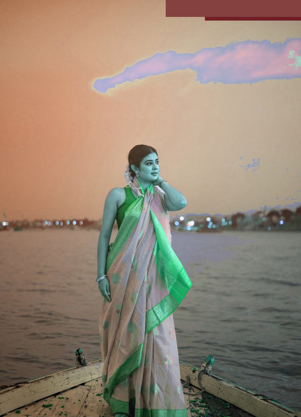 Danyah Banaras — Spring Saffron — alternate view (back / drape detail)