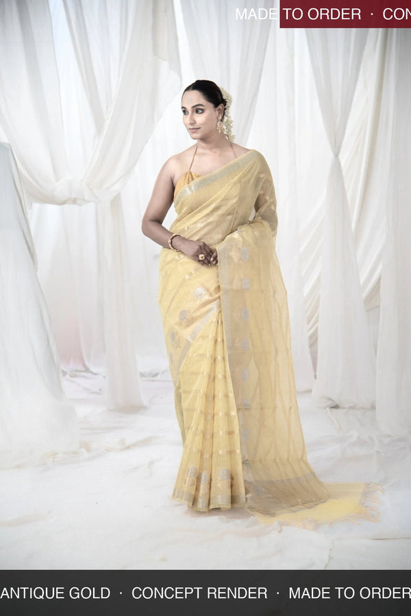Danyah Banaras Cotton Linen Silk — concept render (made to order) — alternate view (back / drape detail)