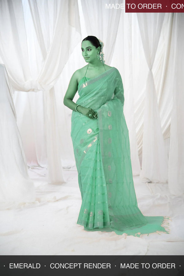 Danyah Banaras Cotton Linen Silk — concept render (made to order) — alternate view (back / drape detail)