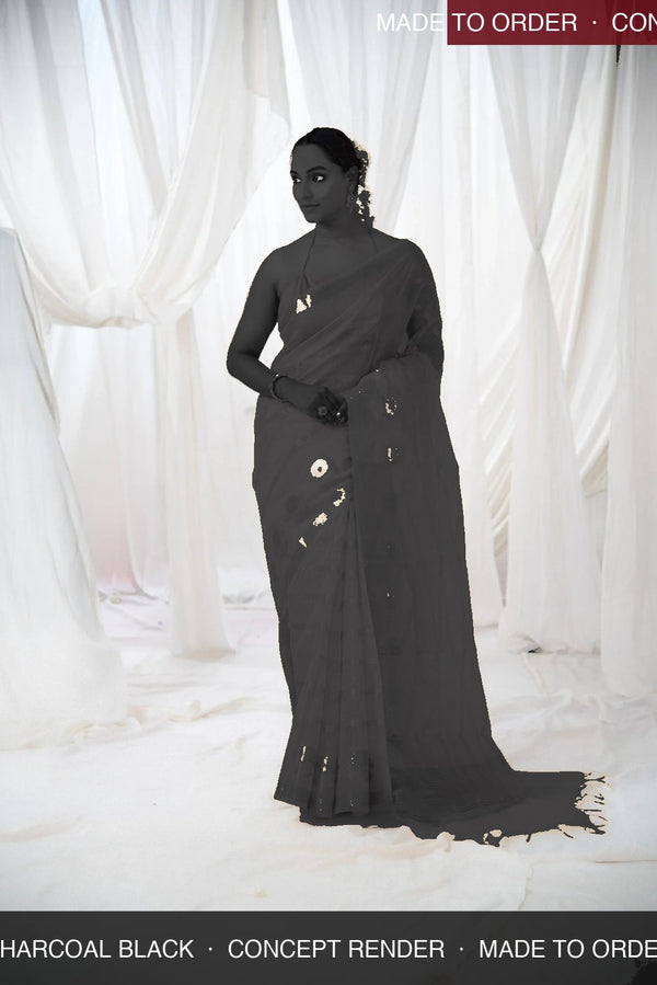 Danyah Banaras Cotton Linen Silk — concept render (made to order) — alternate view (back / drape detail)